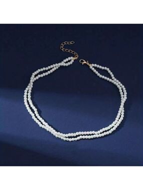 Short Choker Necklace Retro faux  Pearl Beads Handmade Double Layer Chain